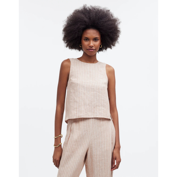 Madewell Tops - Madewell Refined Linen Top with Open back in rust and white stripe Size 12